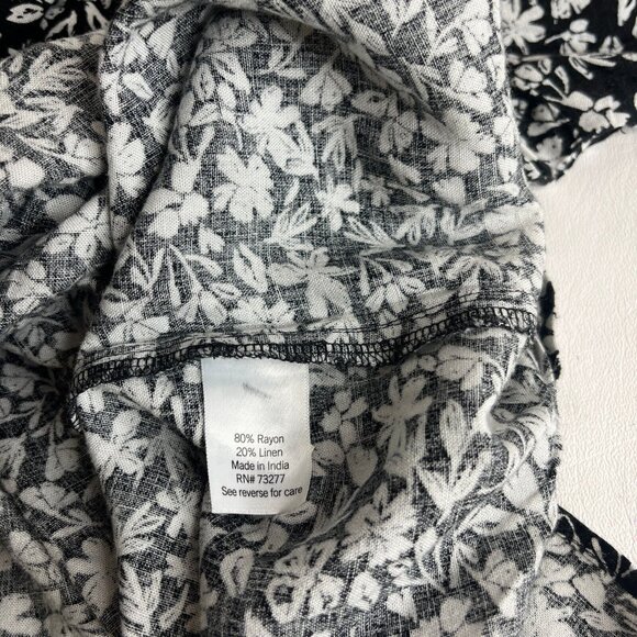 Sonoma Womens Linen Maxi Dress Size XL Black White Floral Peasant Button Front - Picture 10 of 10